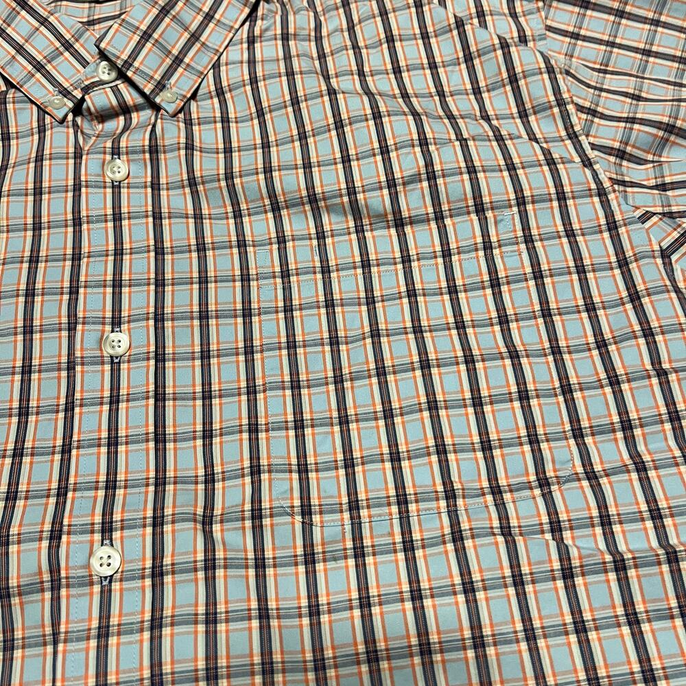 Duluth Trading Shirt Men 3XL Blue Orange Plaid Wrinkle Fighter Short Sleeve - Picture 2 of 8